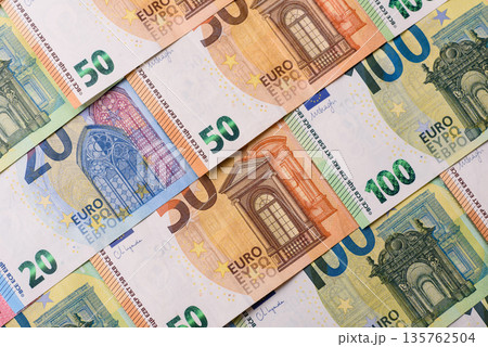 Euro, European currency cash banknotes for business. Euro banknotes 135762504