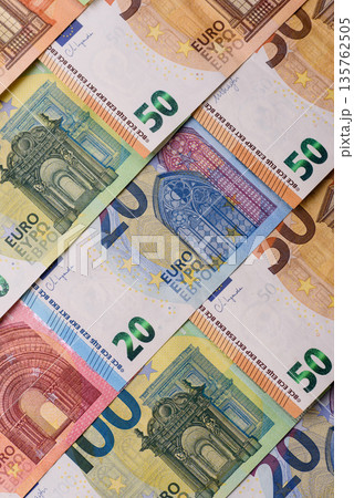 Euro, European currency cash banknotes for business. Euro banknotes 135762505