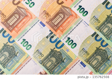 Euro, European currency cash banknotes for business. Euro banknotes 135762508