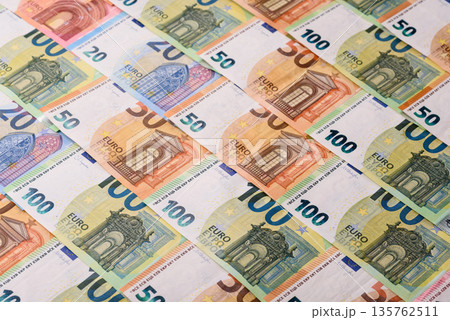 Euro, European currency cash banknotes for business. Euro banknotes 135762511
