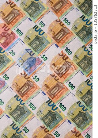 Euro, European currency cash banknotes for business. Euro banknotes 135762513