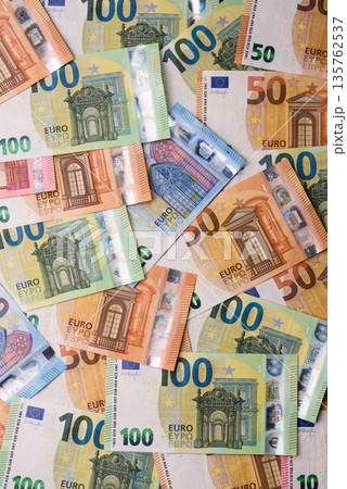 Euro, European currency cash banknotes for business. Euro banknotes 135762537