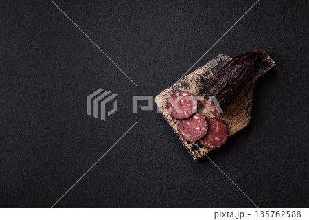 Black blood pudding, grilled pork sausage cooked for dinner. Blood pudding 135762588