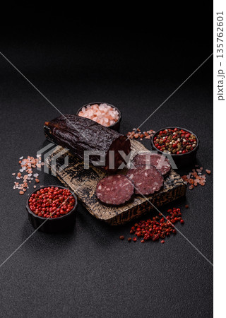 Black blood pudding, grilled pork sausage cooked for dinner. Blood pudding 135762601