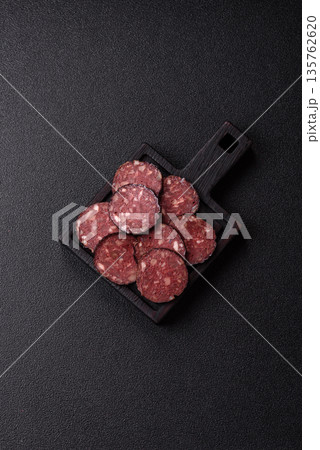 Black blood pudding, grilled pork sausage cooked for dinner. Blood pudding Black blood pudding, grilled pork sausage cooked for dinner. Blood pudding 135762620