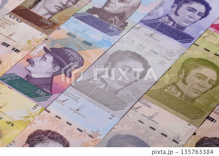 Venezuelan bolivar, cash, currency of Venezuela, banknotes for transactions. Venezuelan bolivar 135763384