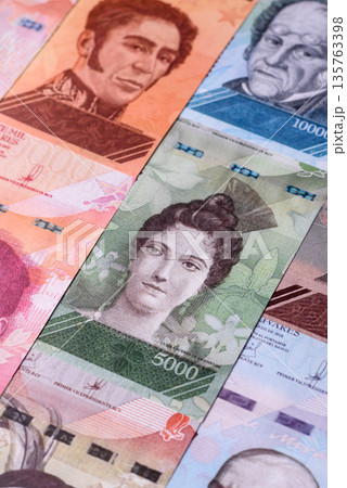 Venezuelan bolivar, cash, currency of Venezuela, banknotes for transactions. Venezuelan bolivar Venezuelan bolivar, cash, currency of Venezuela, banknotes for transactions. Venezuelan bolivar 135763398