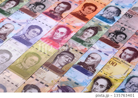 Venezuelan bolivar, cash, currency of Venezuela, banknotes for transactions. Venezuelan bolivar 135763401