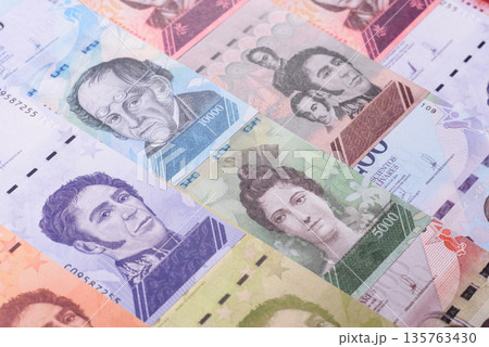 Venezuelan bolivar, cash, currency of Venezuela, banknotes for transactions. Venezuelan bolivar 135763430