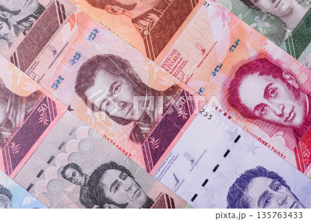 Venezuelan bolivar, cash, currency of Venezuela, banknotes for transactions. Venezuelan bolivar 135763433