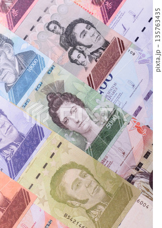 Venezuelan bolivar, cash, currency of Venezuela, banknotes for transactions. Venezuelan bolivar 135763435