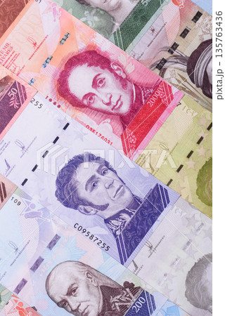 Venezuelan bolivar, cash, currency of Venezuela, banknotes for transactions. Venezuelan bolivar Venezuelan bolivar, cash, currency of Venezuela, banknotes for transactions. Venezuelan bolivar 135763436