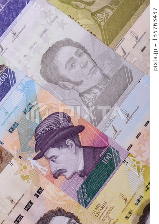 Venezuelan bolivar, cash, currency of Venezuela, banknotes for transactions. Venezuelan bolivar 135763437