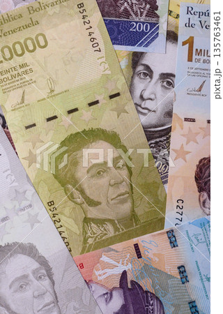 Venezuelan bolivar, cash, currency of Venezuela, banknotes for transactions. Venezuelan bolivar Venezuelan bolivar, cash, currency of Venezuela, banknotes for transactions. Venezuelan bolivar 135763461