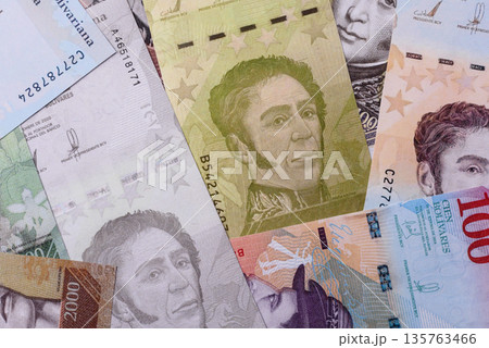 Venezuelan bolivar, cash, currency of Venezuela, banknotes for transactions. Venezuelan bolivar 135763466