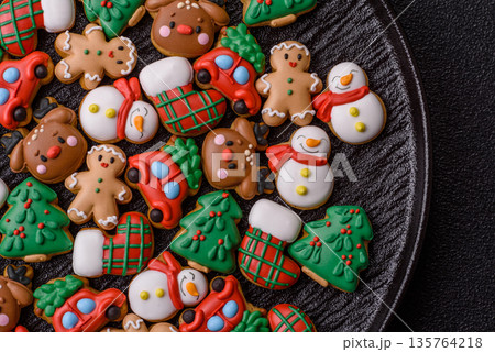 Gingerbread, Christmas cookies, and ornamental holiday baked goods. Christmas gingerbread 135764218