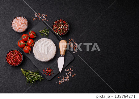 White French cream cheese Brie or Camembert for breakfast. Brie or Camembert cheese White French cream cheese Brie or Camembert for breakfast. Brie or Camembert cheese 135764271