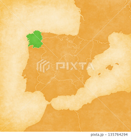 Ocher map of Iberian Peninsula - Galicia Ocher map of Iberian Peninsula - Galicia 135764294