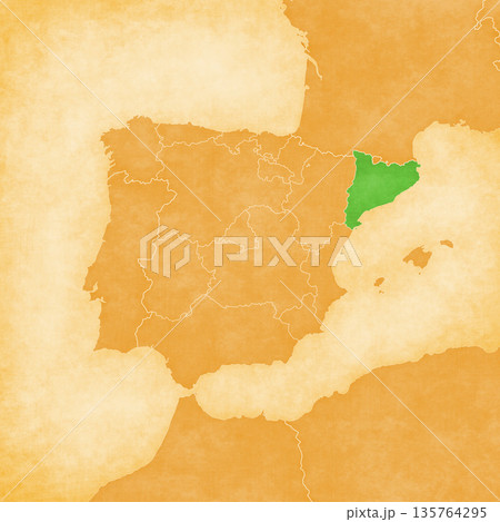 Ocher map of Iberian Peninsula - Catalonia 135764295