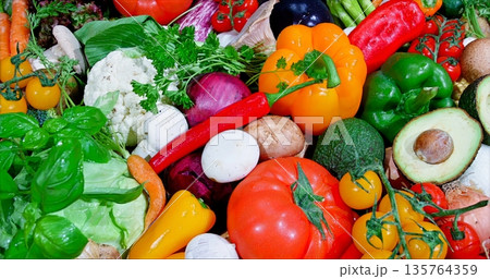 Variety Of Lively Vegetables And Fruits Encourages Innovative And Nutritious Recipes For Better Health 135764359