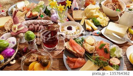 Lush And Inviting Seasonal Breakfast Setting Featuring Diverse Foods And Cheerful Ambiance Lush And Inviting Seasonal Breakfast Setting Featuring Diverse Foods And Cheerful Ambiance 135764362
