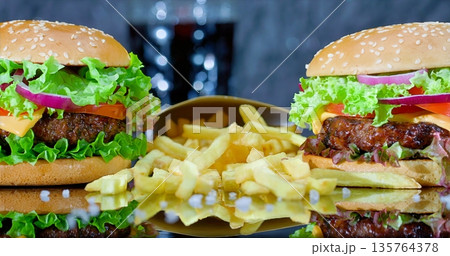 Casual Dining With Hearty Portions, Community Platter With Fresh Greens Burgers And Lively Atmosphere Casual Dining With Hearty Portions, Community Platter With Fresh Greens Burgers And Lively Atmosphere 135764378