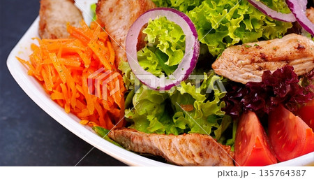 Energizing Grilled Chicken Salad, Fuel Your Day With Nutritious Grilled Chicken And Fresh Vegetables 135764387