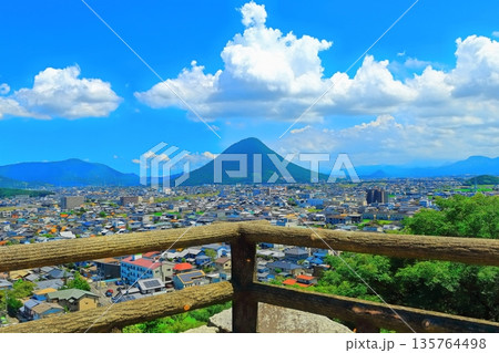 【香川県】丸亀城より眺める丸亀市の町並みと飯野山（讃岐富士） 135764498
