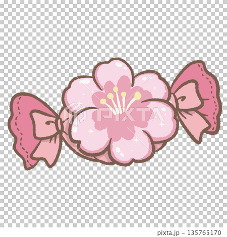Sakura flower candy with pink ribbon cute pastel sweet cherry blossom confection kawaii spring dessert clipart 135765170