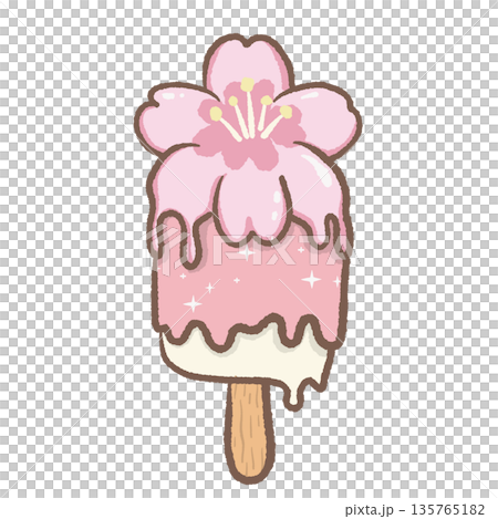 Cute Sakura Ice Cream Popsicle Illustration Kawaii Spring Dessert Sweet Frozen Treat Pastel Valentine Aesthetic 135765182