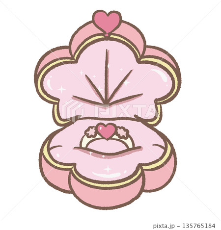Cute Flower Ring Box with Heart Illustration Kawaii Engagement Jewelry Case Romantic Valentine Proposal Design 135765184