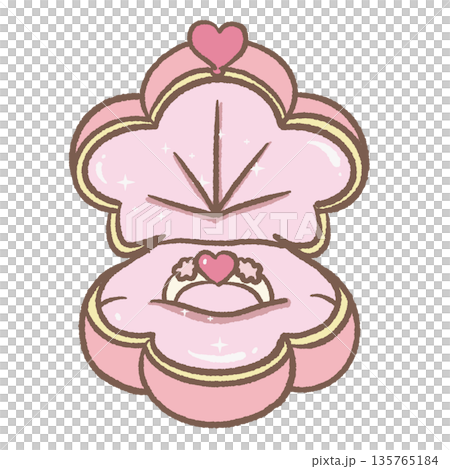 Cute Flower Ring Box with Heart Illustration Kawaii Engagement Jewelry Case Romantic Valentine Proposal Design 135765184