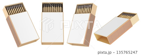 Opened Matchbox with matches in multiple views. 3D rendering Opened Matchbox with matches in multiple views. 3D rendering 135765247