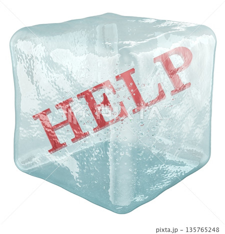 HELP frozen inside ice cube. 3D renderingのイラスト素材 [135765248] - PIXTA