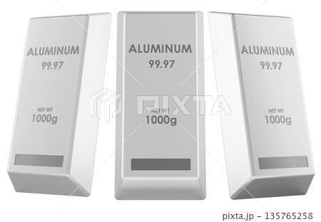 Aluminum ingots, side and front views. 3D rendering 135765258