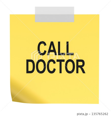 CALL DOCTOR, yellow sticky note. 3D rendering 135765262