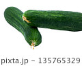 Ripe long cucumbers with textured skin. Isolated object for healthy eating, vegetarianism, cooking, and fresh vegetables themes 135765329