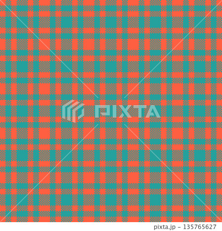 Vibrant orange and teal plaid seamless pattern with a modern twist on classic tartan style. Ideal for textile prints, digital backgrounds, fashion design, and seasonal decor projects. 135765627