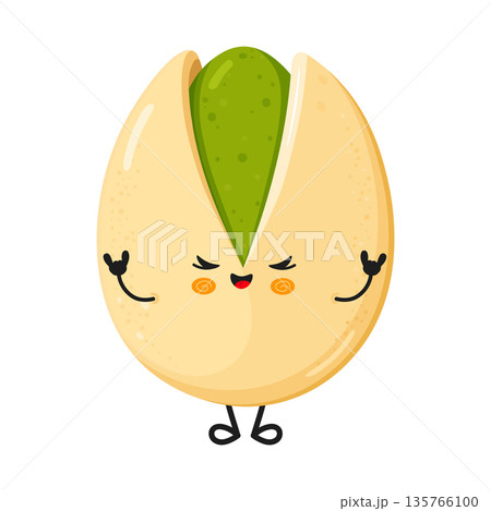 Cute pistachio nut character doing rock sign Cute pistachio nut character doing rock sign 135766100