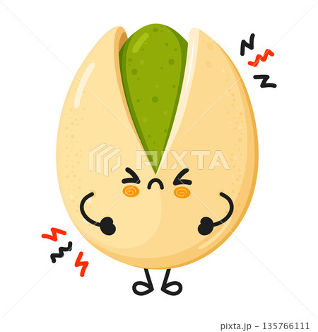Frustrated pistachio cartoon character feeling angry and stressed 135766111