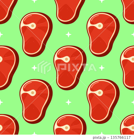 Fresh beef steak seamless pattern on green 135766117