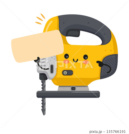 Cute cartoon jigsaw holding blank banner for text Cute cartoon jigsaw holding blank banner for text 135766191