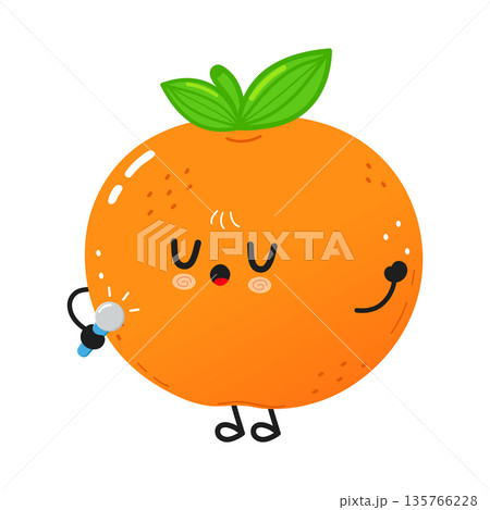 Cute fruit character singing with microphone Cute fruit character singing with microphone 135766228