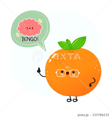Orange fruit character having an idea or lightbulb moment 135766233