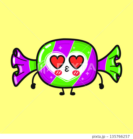 Kawaii candy character feeling love on yellow background 135766257