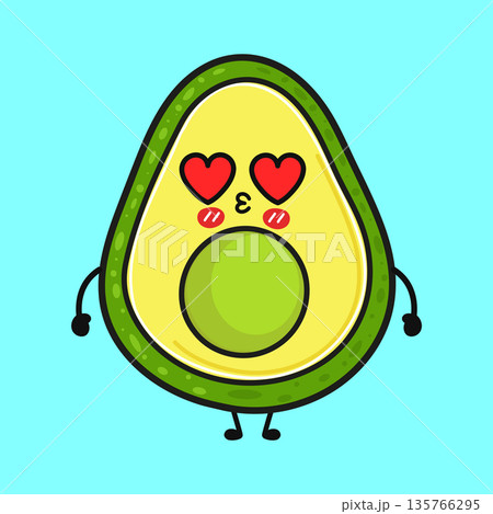 Cute avocado cartoon character feeling love Cute avocado cartoon character feeling love 135766295