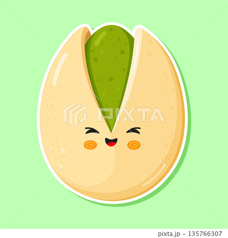 Cute pistachio nut character smiling with happy face Cute pistachio nut character smiling with happy face 135766307