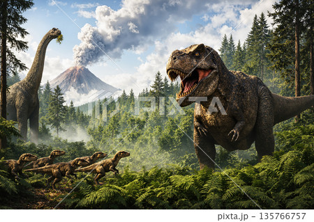 ジュラ紀の恐竜の風景　AI生成画像 135766757