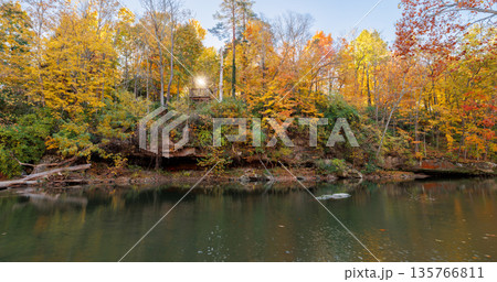 Autumn River Panorama with Sunstar Autumn River Panorama with Sunstar 135766811