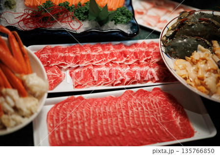 Assortment of Fresh Seafood and Sliced Meats Assortment of Fresh Seafood and Sliced Meats 135766850
